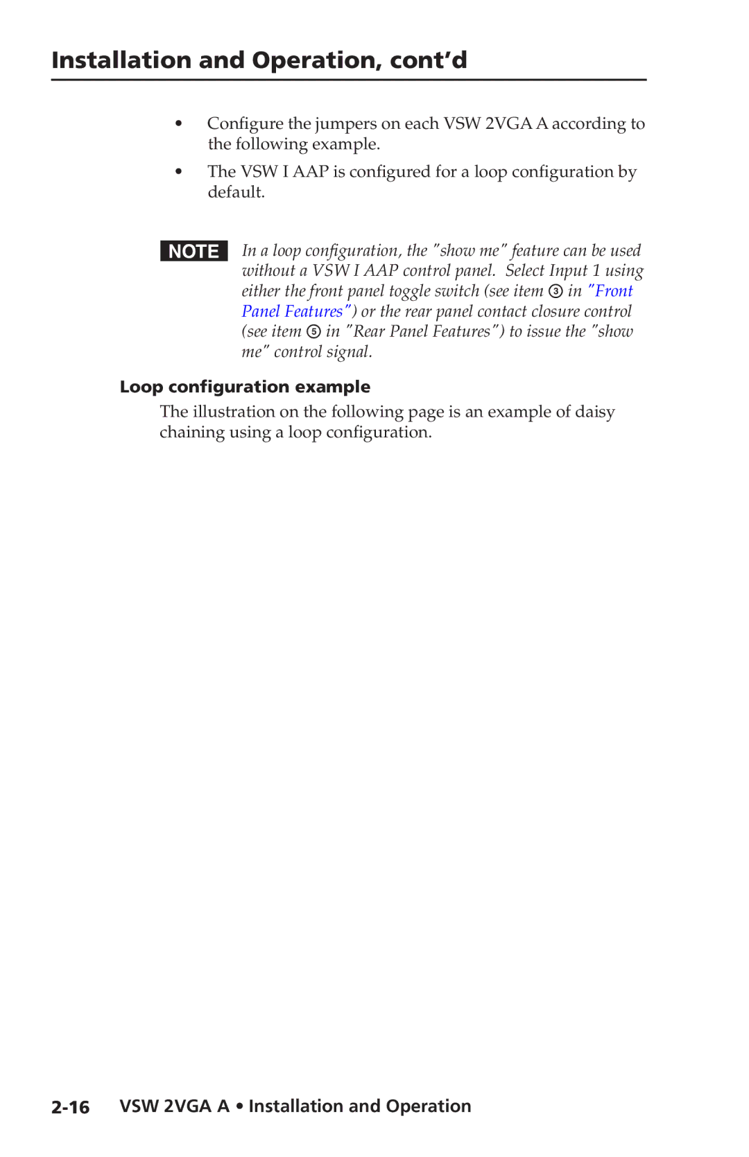 Extron electronic VSW 2VGA A user manual Loop configuration example 