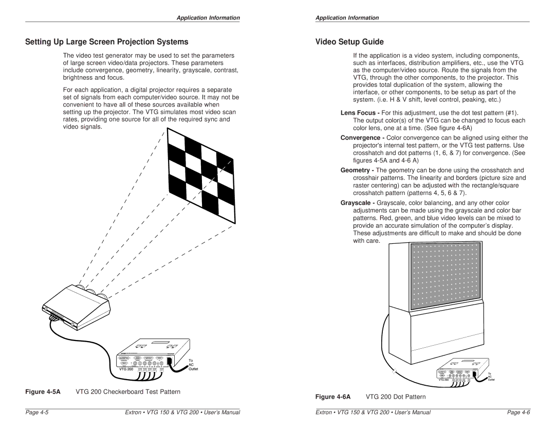 Extron electronic VTG 200, VTG 150 user manual Setting Up Large Screen Projection Systems, Video Setup Guide 