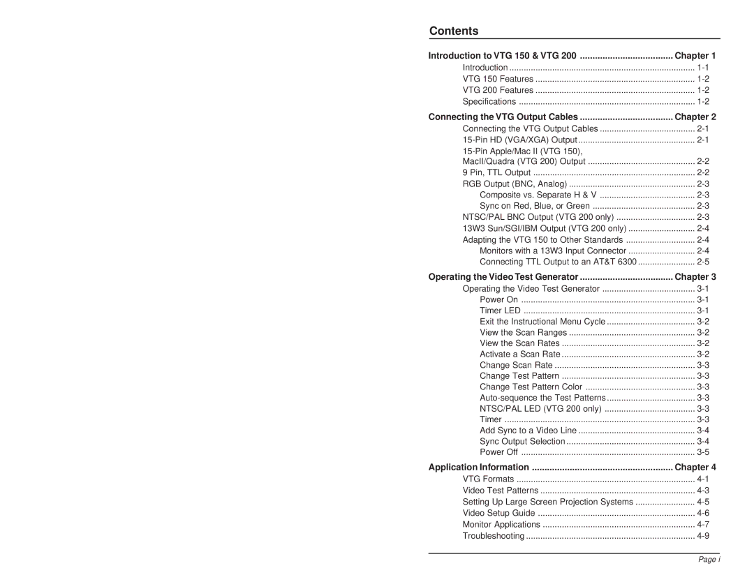 Extron electronic VTG 200, VTG 150 user manual Contents 