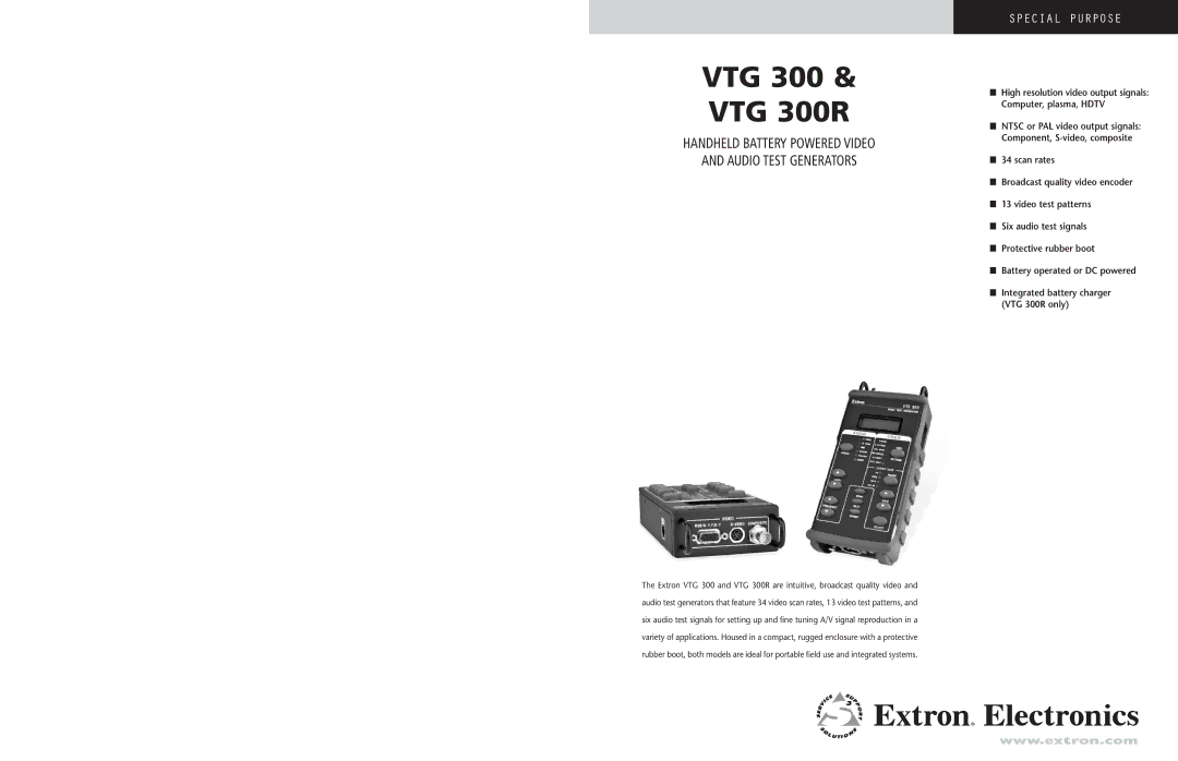 Extron electronic specifications VTG 300 & VTG 300R 