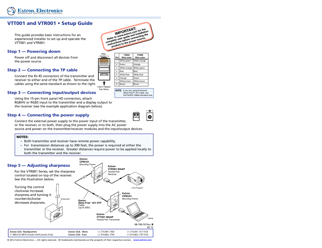 Extron electronic VTTR001 setup guide VTT001 and VTR001 Setup Guide 