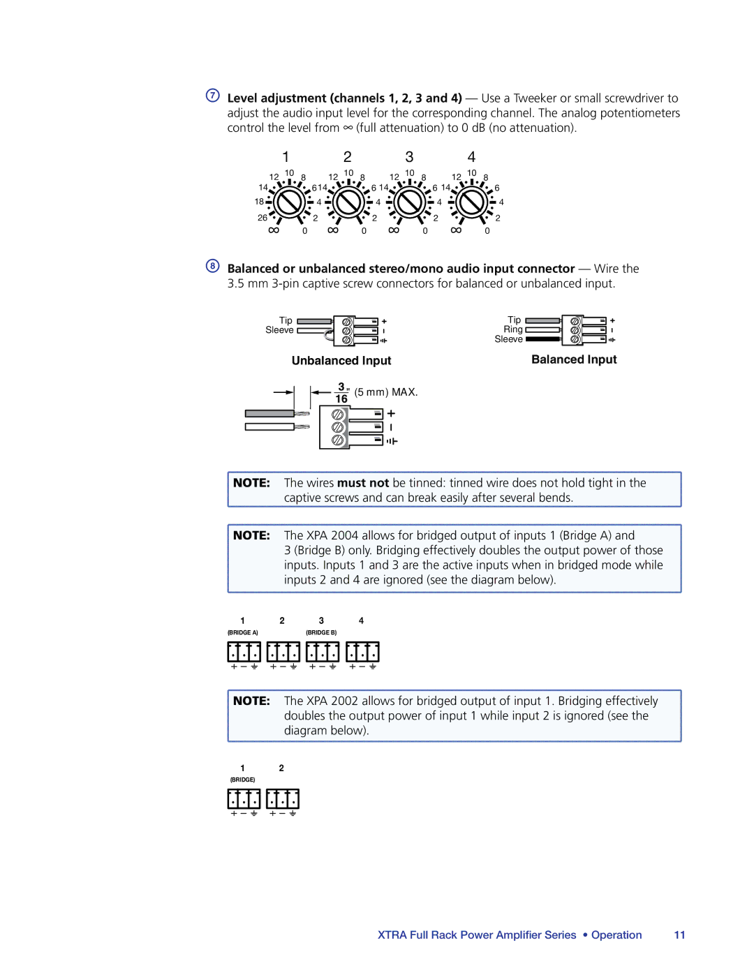 Extron electronic XPA 2003C-100V, XPA 2002-70V, XPA 2004, XPA 2003C-70V, XPA 2002-100V manual Unbalanced Input 