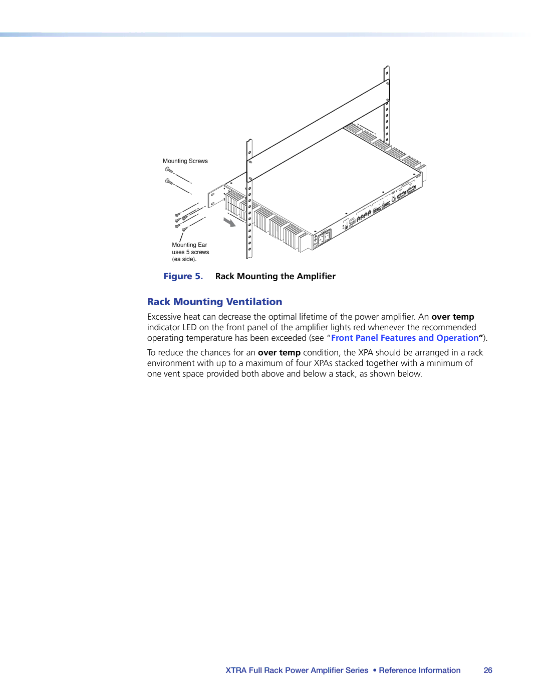 Extron electronic XPA 2002-70V, XPA 2004, XPA 2003C-70V manual Rack Mounting Ventilation, Rack Mounting the Amplifier 