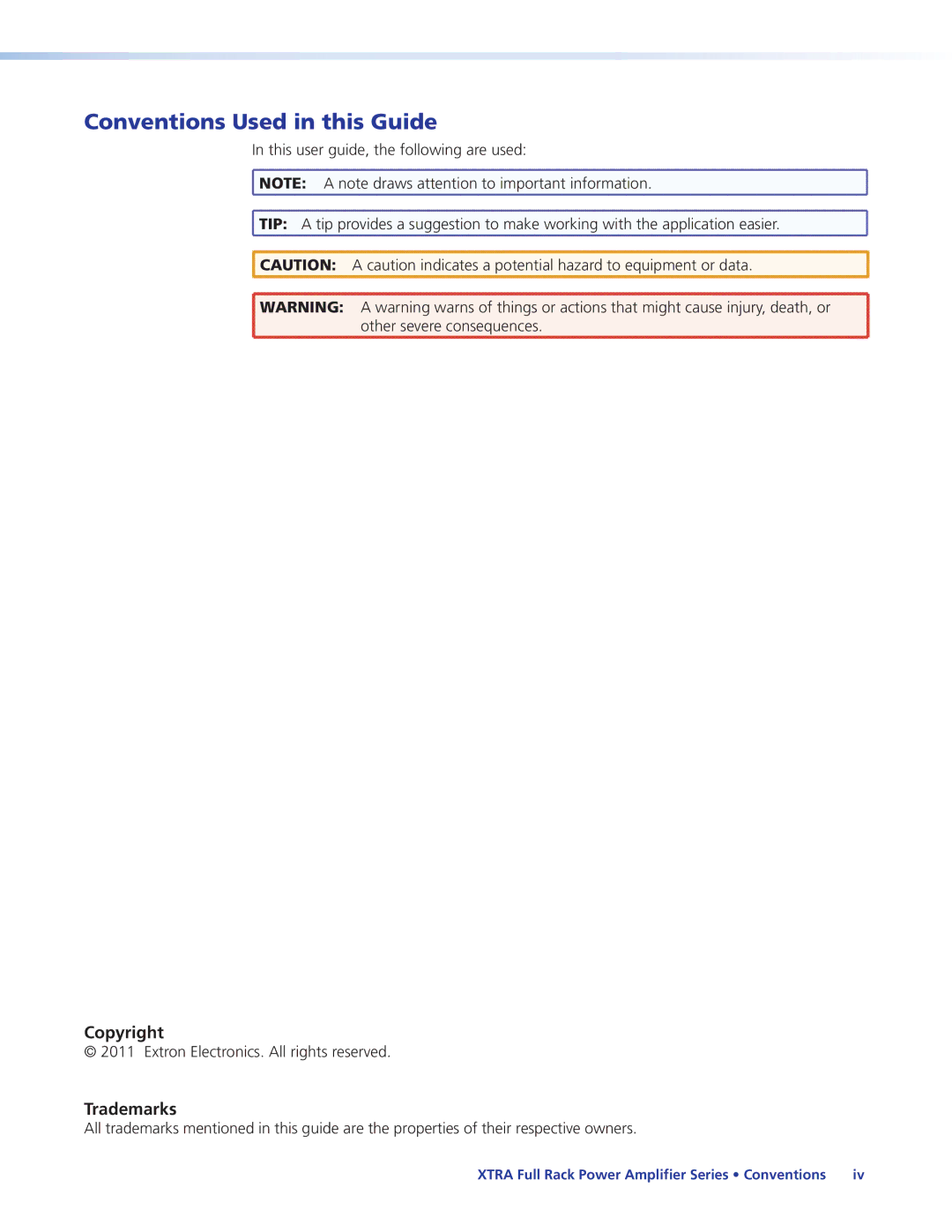 Extron electronic XPA 2003C-100V, XPA 2002-70V, XPA 2004, XPA 2003C-70V, XPA 2002-100V manual Conventions Used in this Guide 
