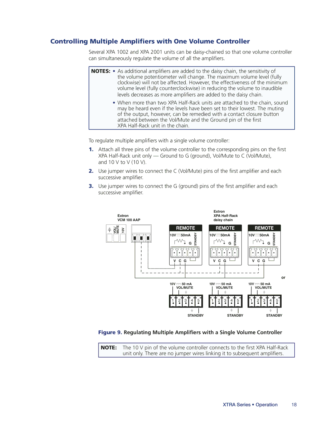 Extron electronic XPA2001-70V, XPA1002, XPA2001-100V manual Controlling Multiple Amplifiers with One Volume Controller 