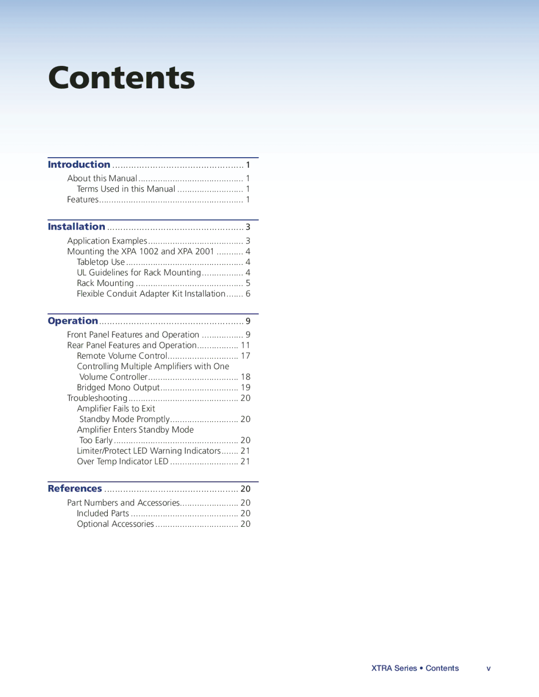 Extron electronic XPA2001-100V, XPA2001-70V, XPA1002 manual Contents 