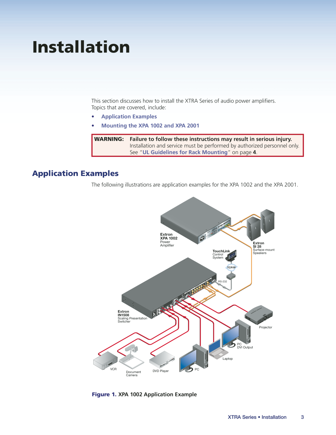 Extron electronic XPA2001-70V, XPA1002, XPA2001-100V manual Installation, Application Examples 