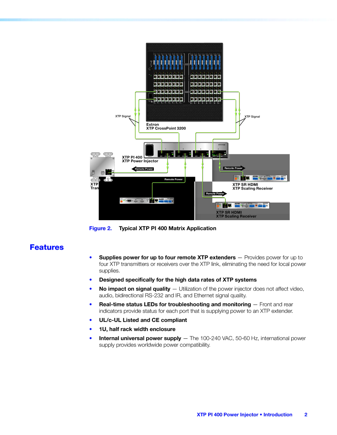 Extron electronic manual Features, Typical XTP PI 400 Matrix Application 