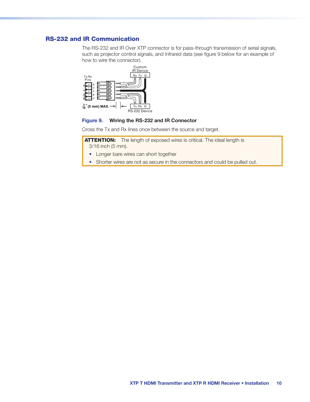 Extron electronic XTP R HDMI, XTP T HDMI manual RS-232 and IR Communication, Wiring the RS-232 and IR Connector 