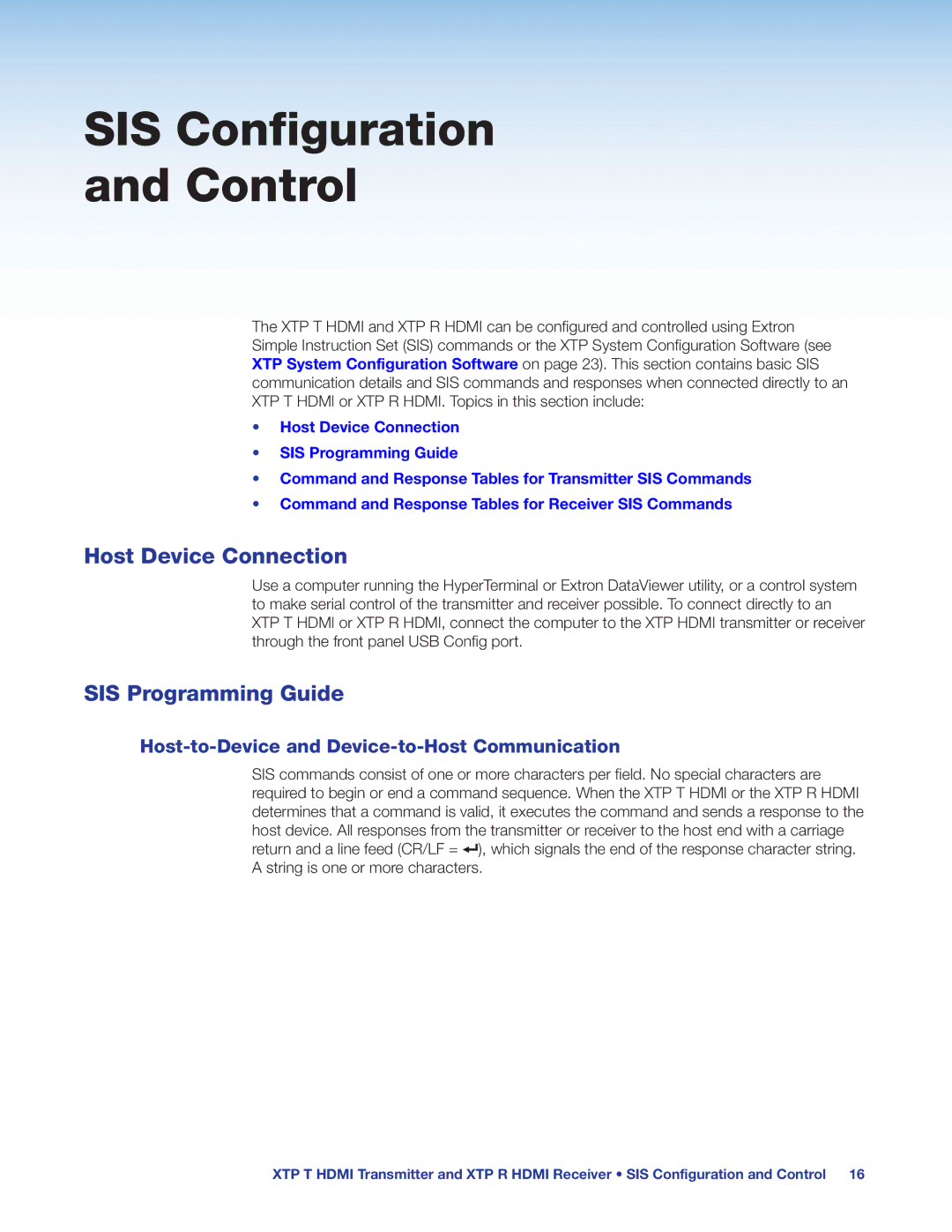 Extron electronic XTP R HDMI, XTP T HDMI manual SIS Configuration Control, Host Device Connection, SIS Programming Guide 