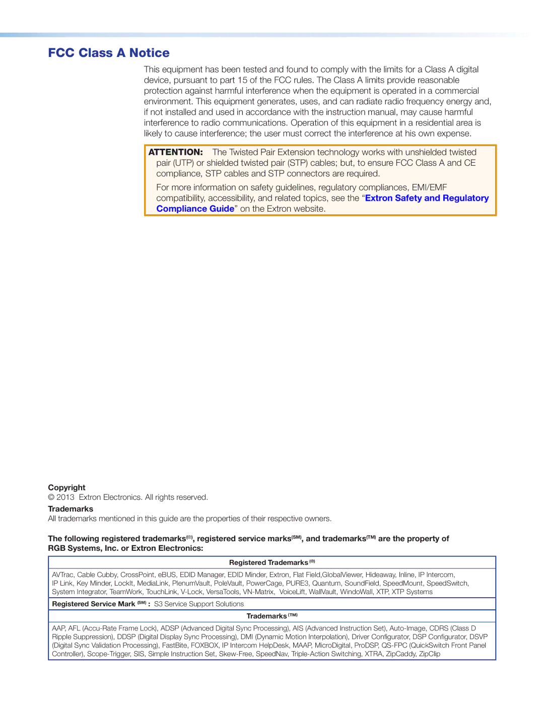 Extron electronic XTP T HDMI, XTP R HDMI manual FCC Class a Notice, Registered Trademarks 