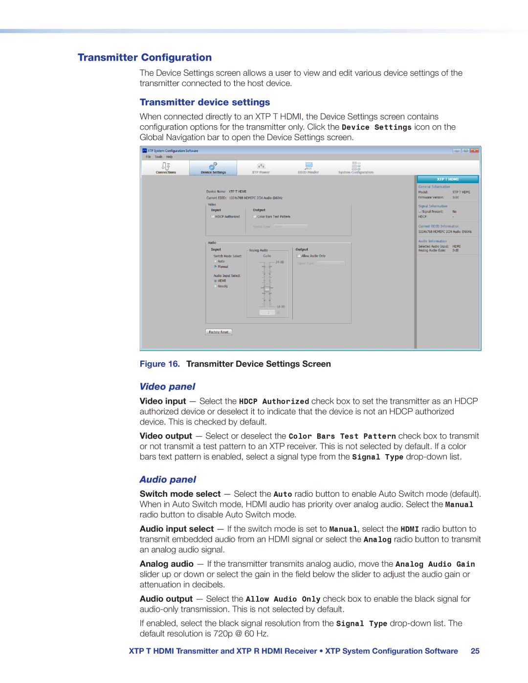 Extron electronic XTP T HDMI, XTP R HDMI manual Transmitter Configuration, Transmitter device settings 