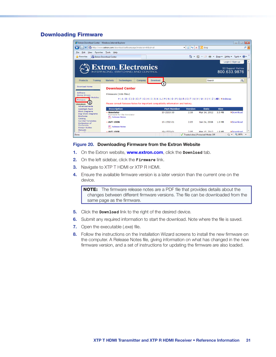 Extron electronic XTP T HDMI, XTP R HDMI manual Downloading Firmware from the Extron Website 