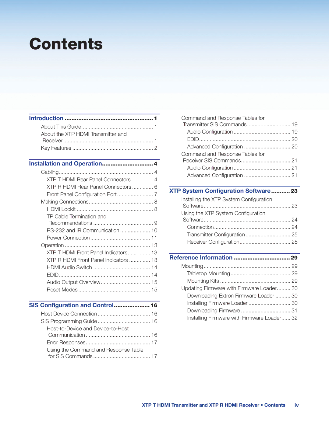 Extron electronic XTP T HDMI, XTP R HDMI manual Contents 