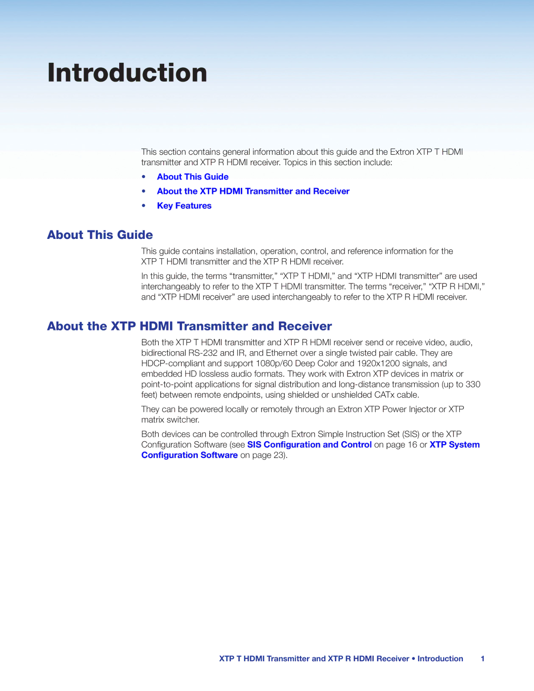 Extron electronic XTP T HDMI, XTP R HDMI manual Introduction, About This Guide, About the XTP Hdmi Transmitter and Receiver 