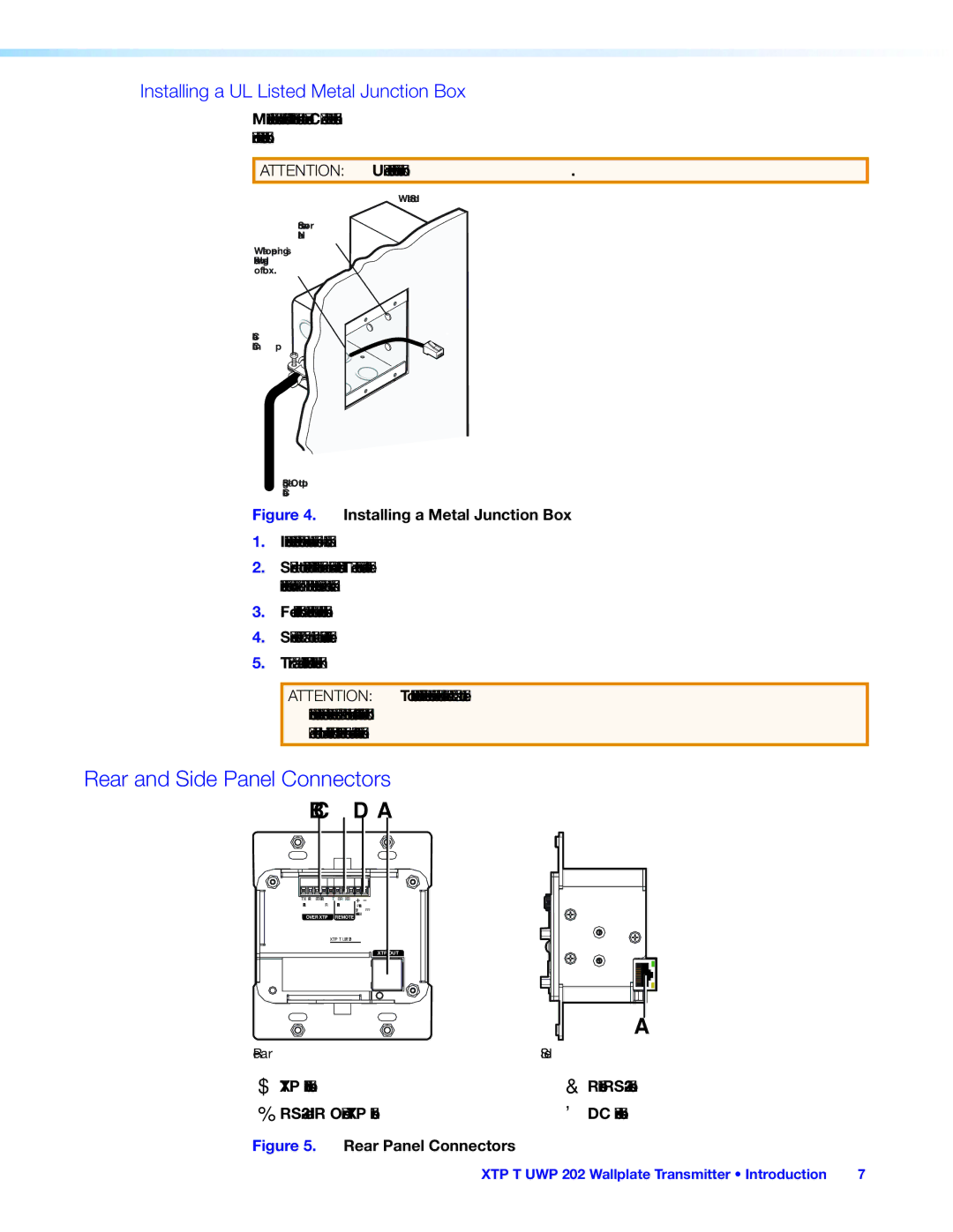 Extron electronic XTP T UWP 202 manual Rear and Side Panel Connectors, Installing a UL Listed Metal Junction Box 