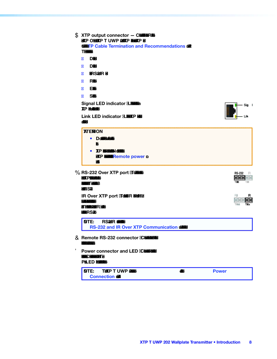 Extron electronic XTP T UWP 202 manual RS-232 IR 