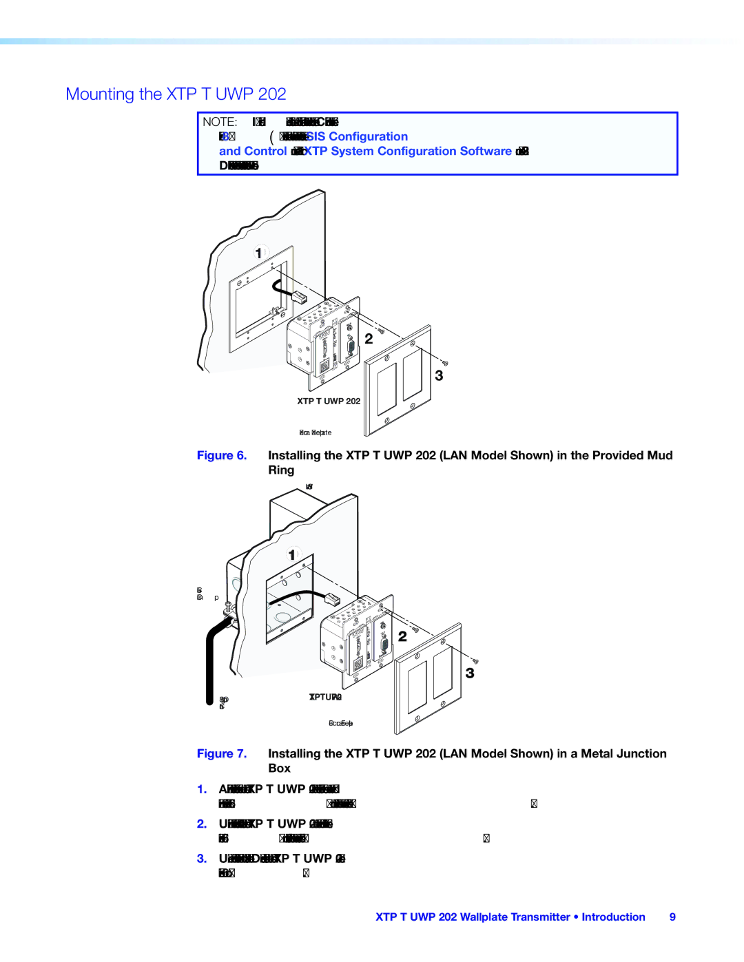 Extron electronic XTP T UWP 202 manual Mounting the XTP T UWP, Xtp T Uwp 