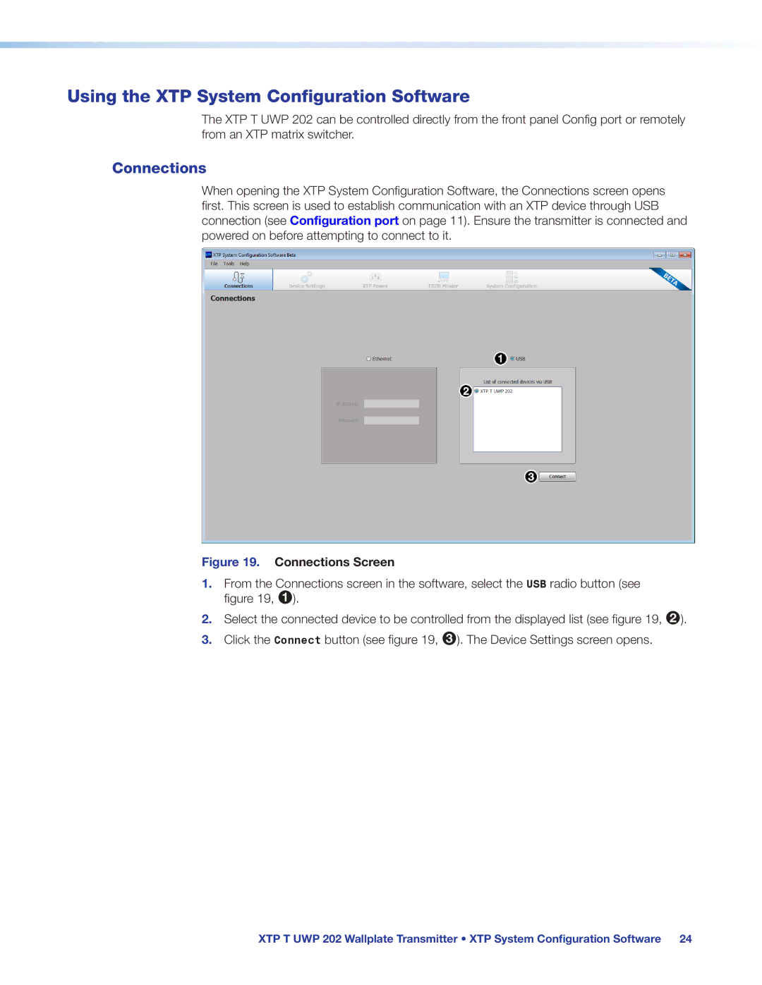 Extron electronic XTP T UWP 202 manual Using the XTP System Configuration Software, Connections 