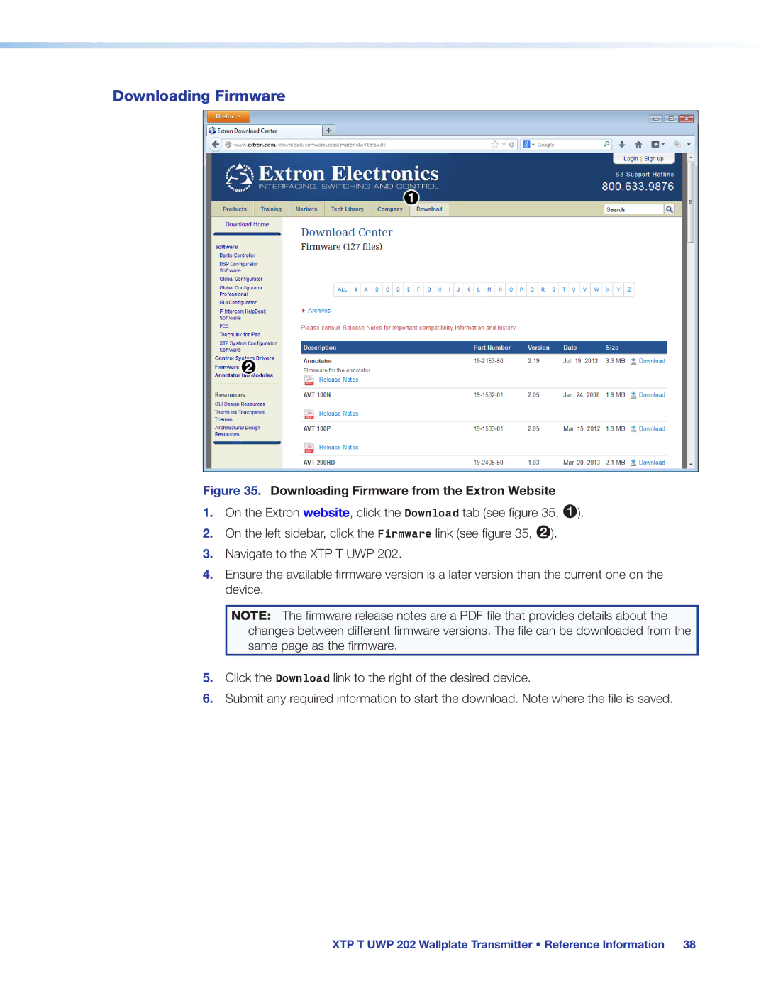 Extron electronic XTP T UWP 202 manual Downloading Firmware from the Extron Website 