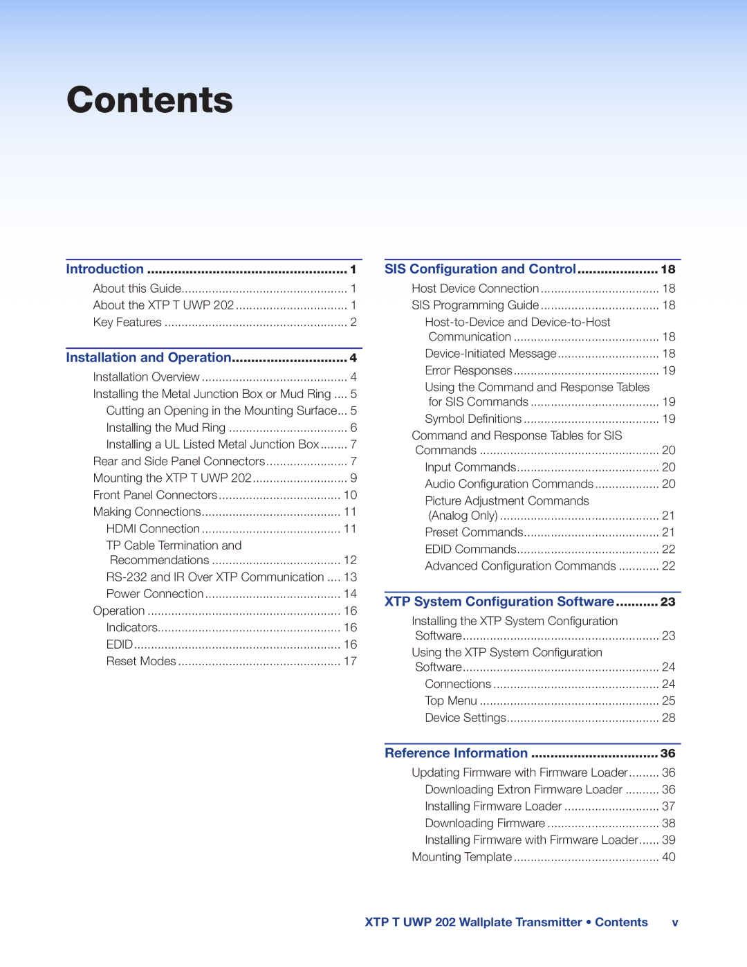 Extron electronic XTP T UWP 202 manual Contents 