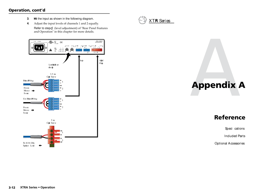 Extron electronic XPA 2001100V, XTRA SERIES Reference, Xtra Series, Wire the input as shown in the following diagram 