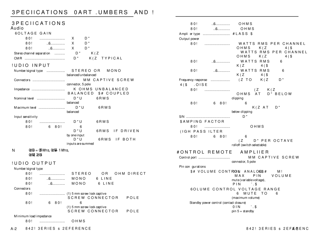 Extron electronic XPA 1002, XTRA SERIES, XPA 200170V, XPA 2001100V user manual Specifications, Part Numbers, and Accessories 