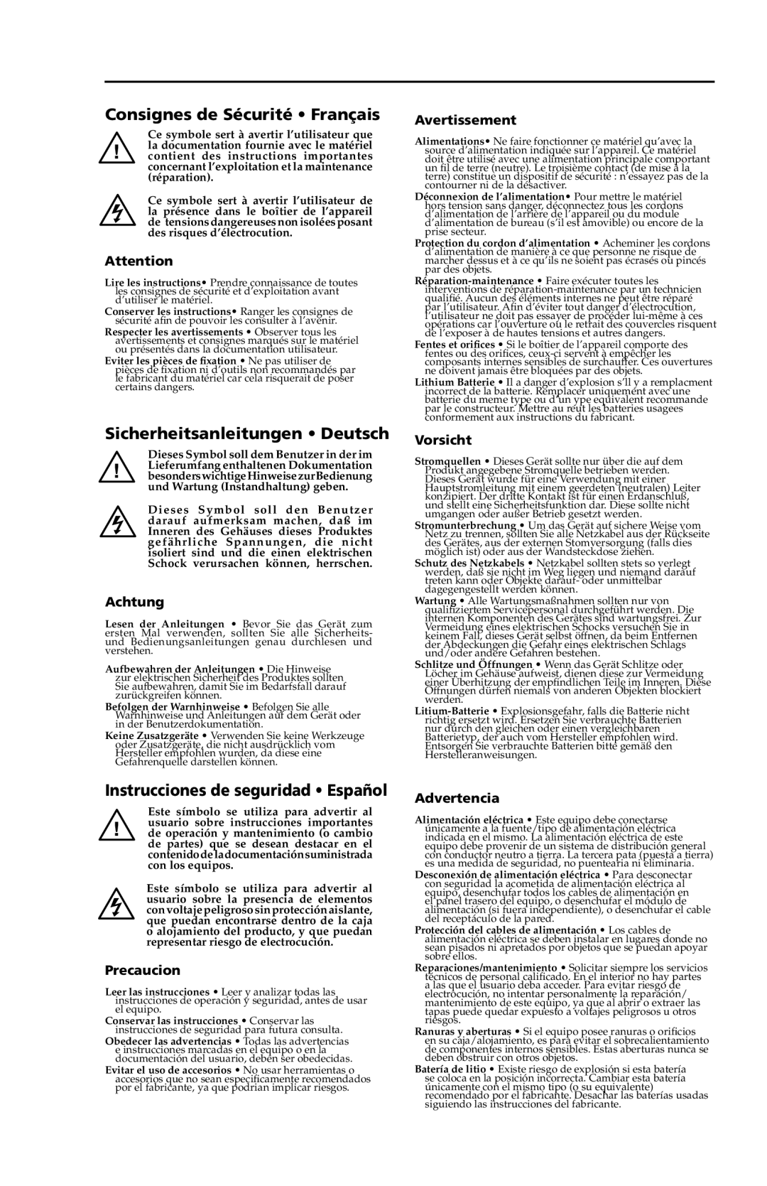 Extron electronic XPA 1002, XTRA SERIES, XPA 200170V, XPA 2001100V user manual Consignes de Sécurité Français 