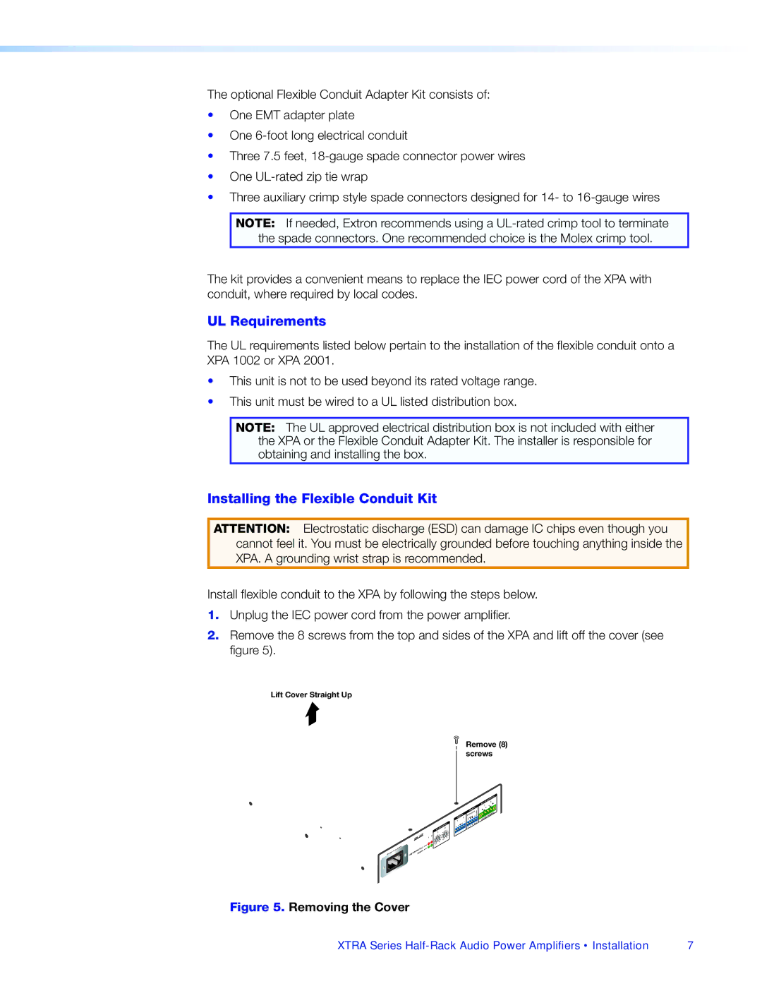 Extron electronic XTRA SERIES manual UL Requirements 