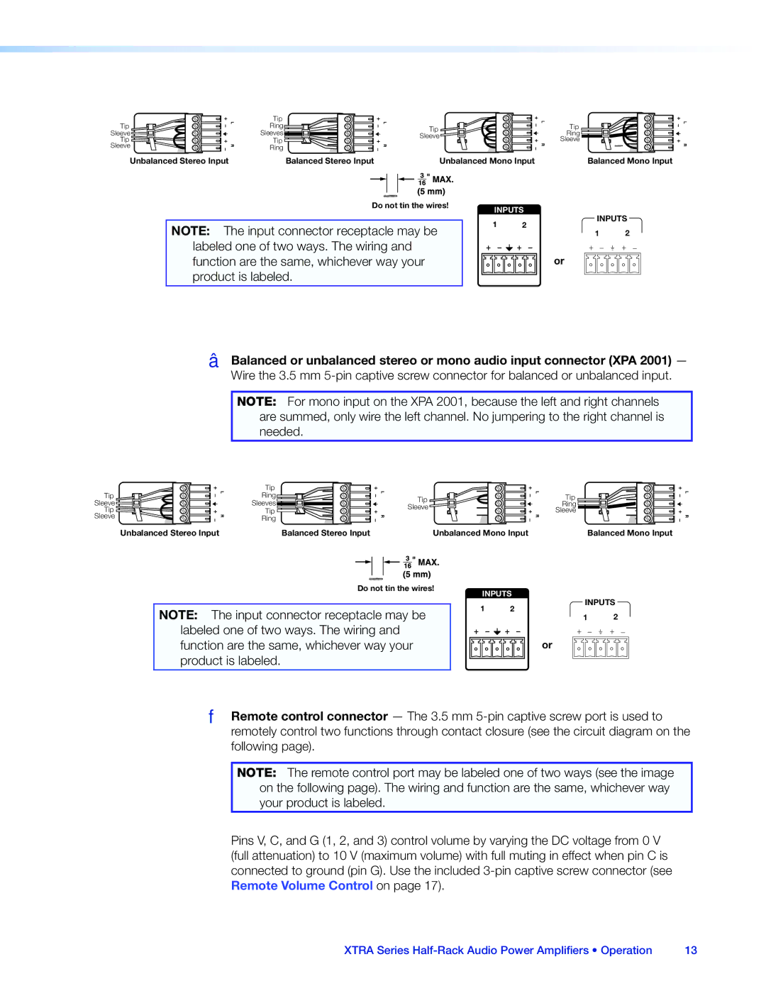 Extron electronic XTRA SERIES manual Inputs 