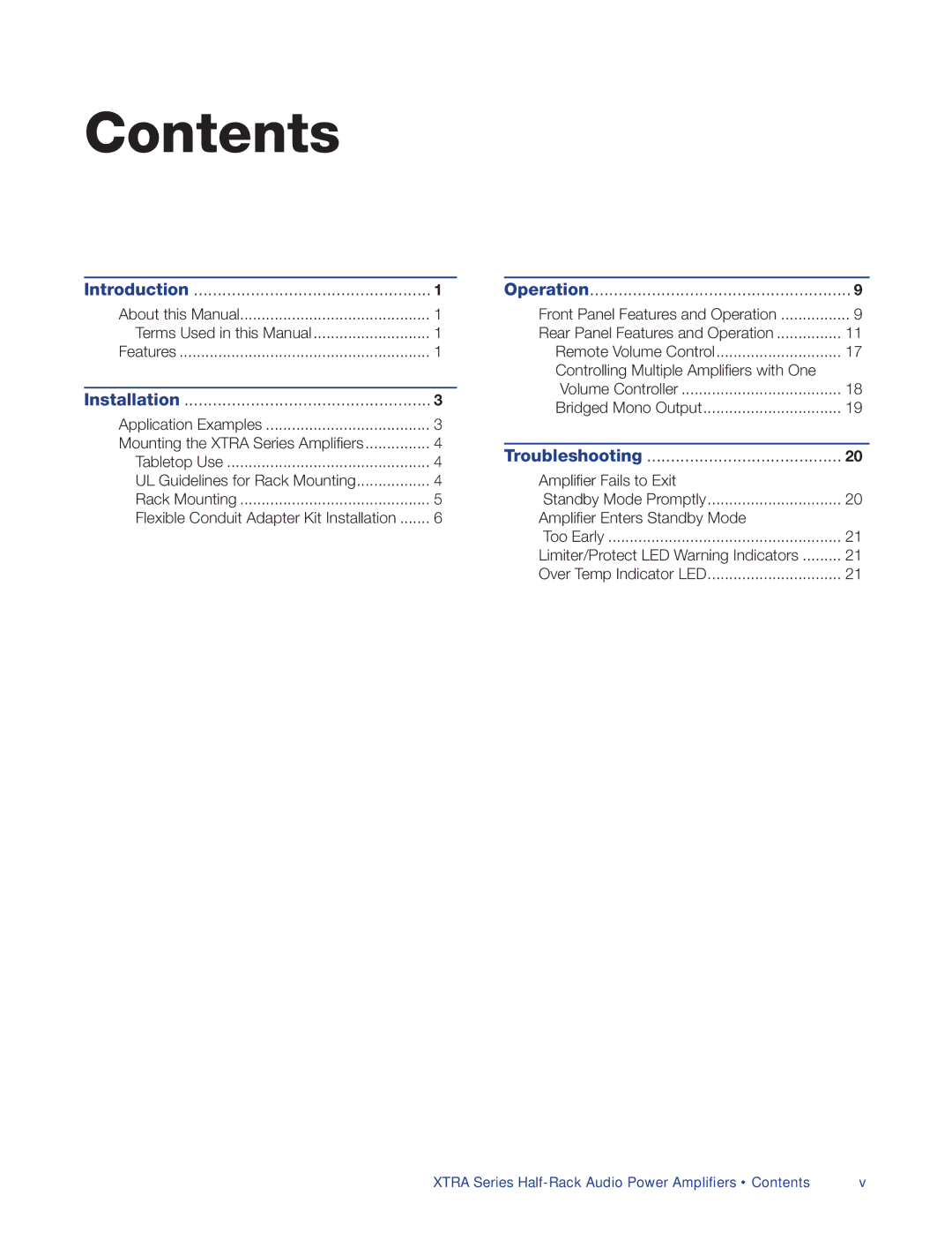 Extron electronic XTRA SERIES manual Contents 