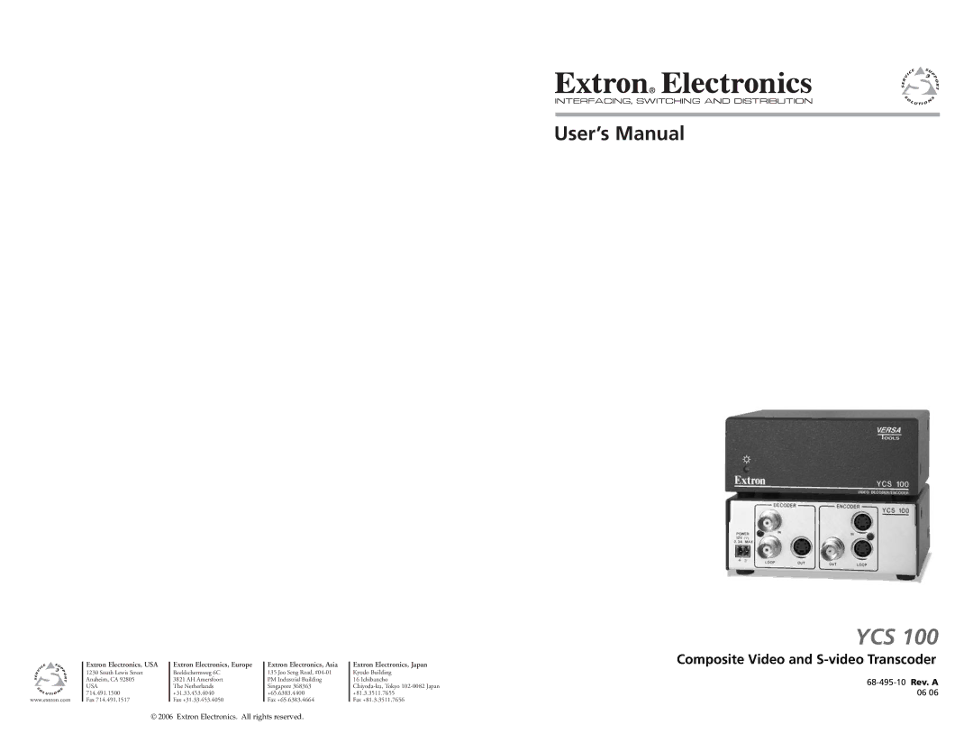 Extron electronic YCS 100 user manual Ycs 