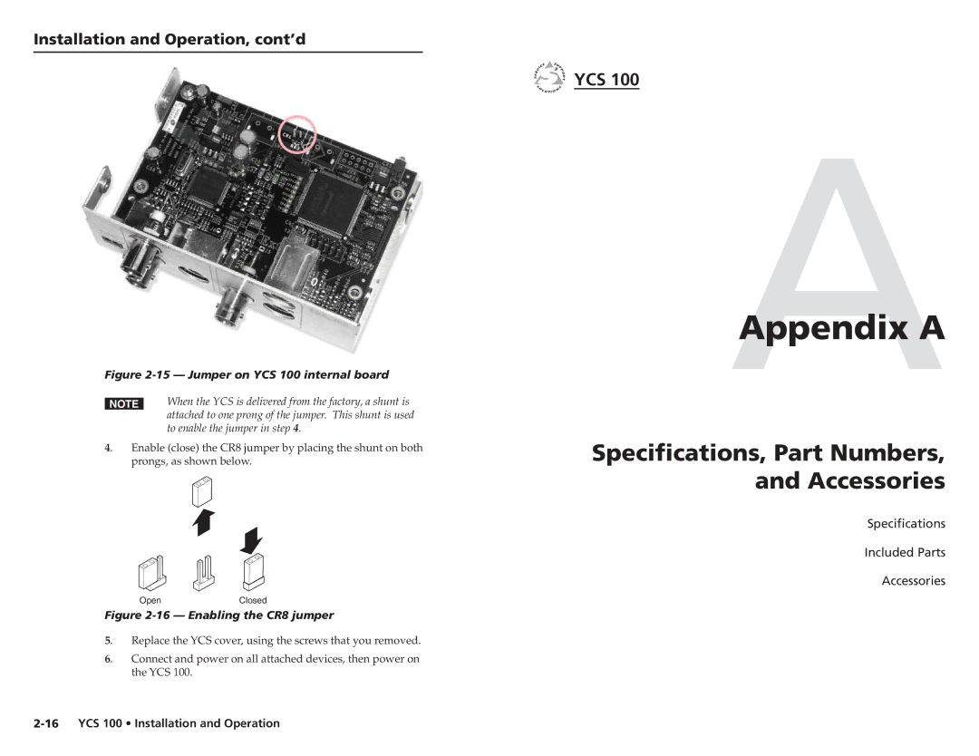 Extron electronic YCS 100 user manual AAppendix a 