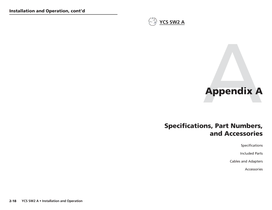 Extron electronic YCS SW2 A user manual AAppendix a 