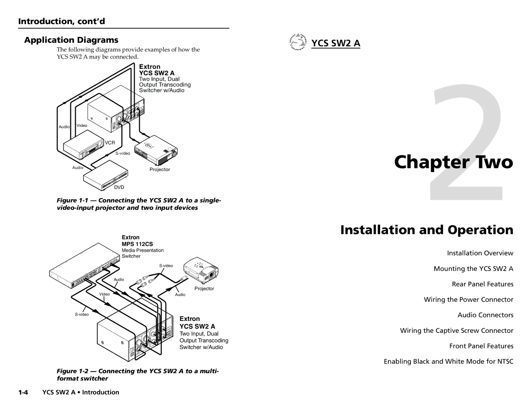 Extron electronic YCS SW2 A user manual Introduction, cont’d Application Diagrams, YCS SW2 a 