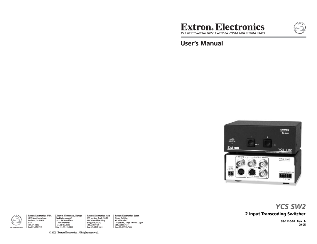 Extron electronic YCS SW2 user manual Input Transcoding Switcher, User’s Manual, 68-1110-01 Rev. A 