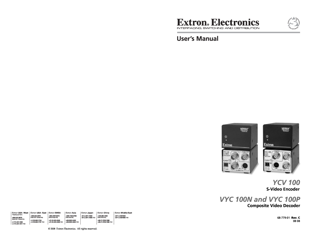 Extron electronic YCV 100 user manual VYC 100N and VYC 100P, User’s Manual, S-Video Encoder, Composite Video Decoder 