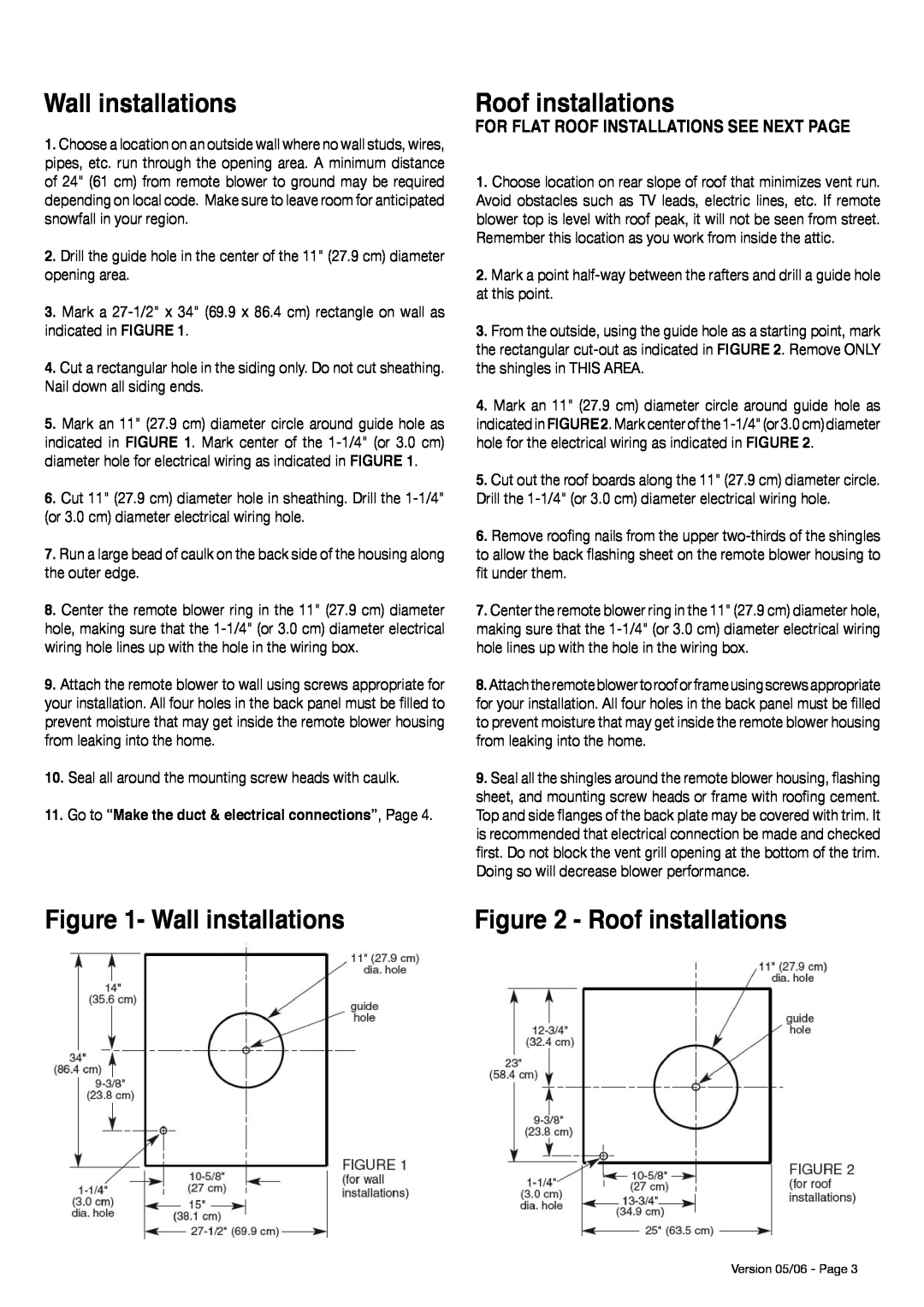 Faber 1200 CFM installation instructions Wall installations, Roof installations, For Flat Roof Installations See Next Page 