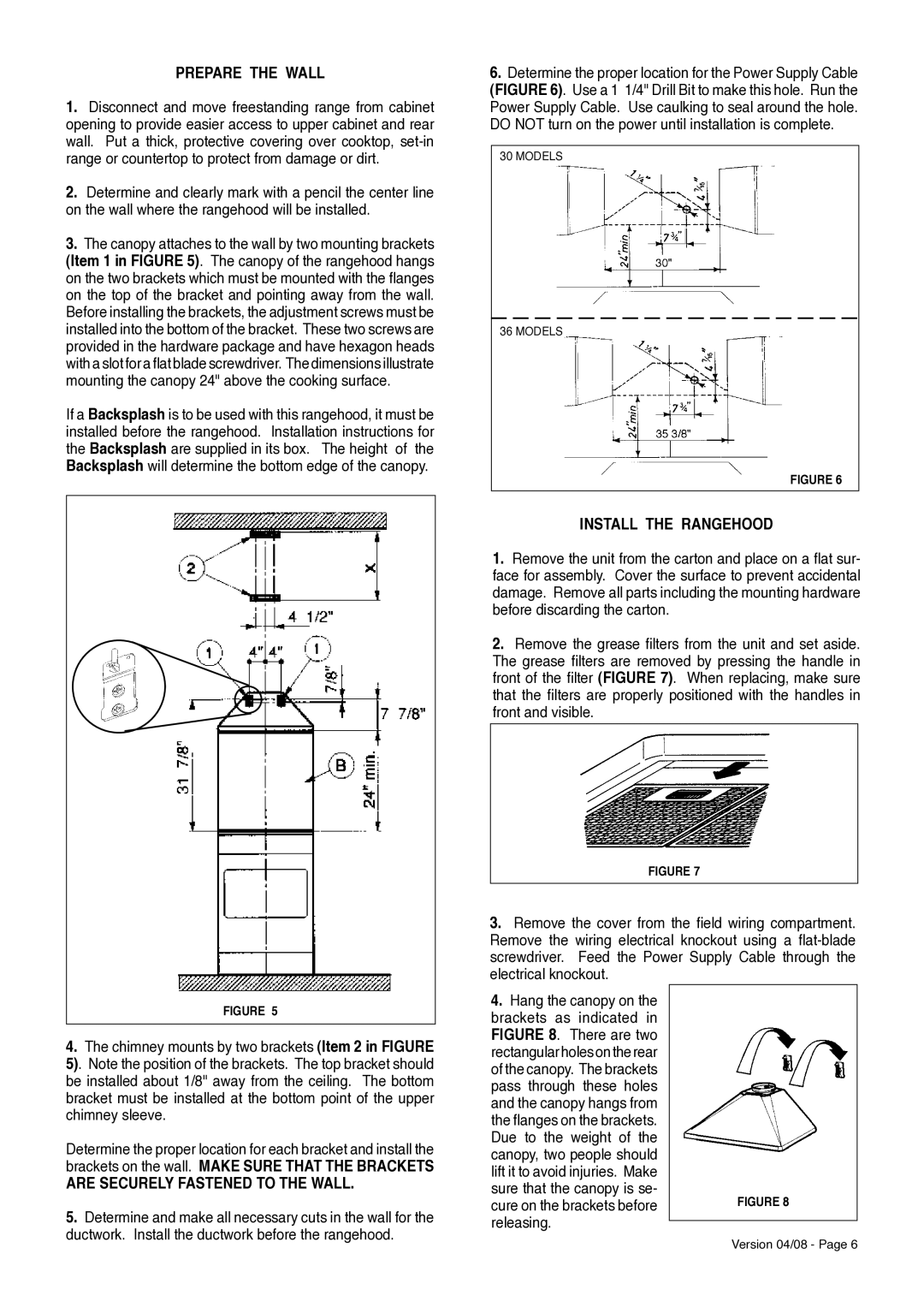 Faber 36 installation instructions Prepare the Wall, Are Securely Fastened to the Wall 