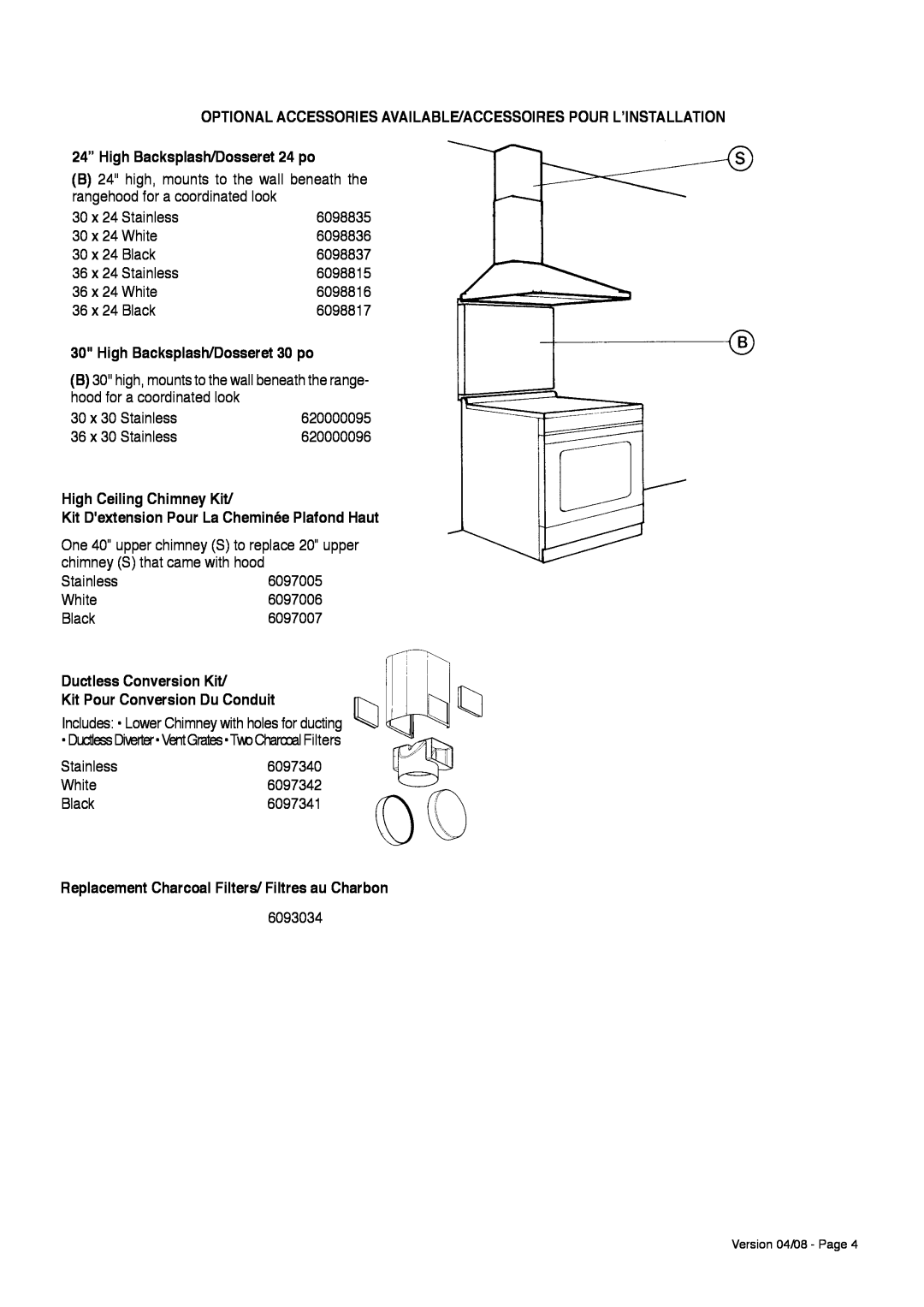 Faber 36 24” High Backsplash/Dosseret 24 po, High Backsplash/Dosseret 30 po, High Ceiling Chimney Kit 