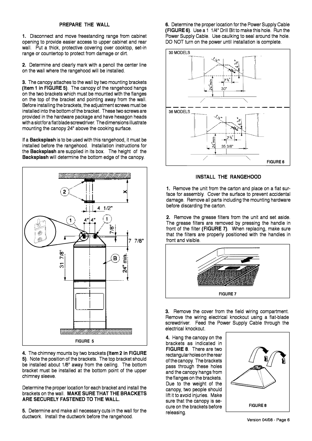 Faber 36 installation instructions Prepare The Wall, Are Securely Fastened To The Wall 