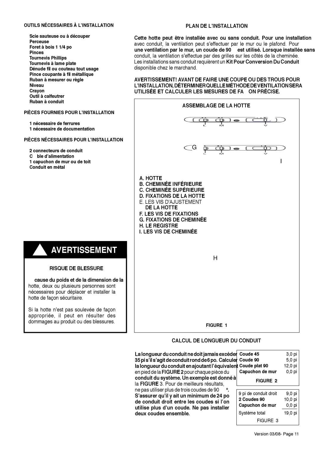 Faber 280 CFM, 500 CFM installation instructions Plan DE L’INSTALLATION, Outils Nécessaires À L’INSTALLATION 