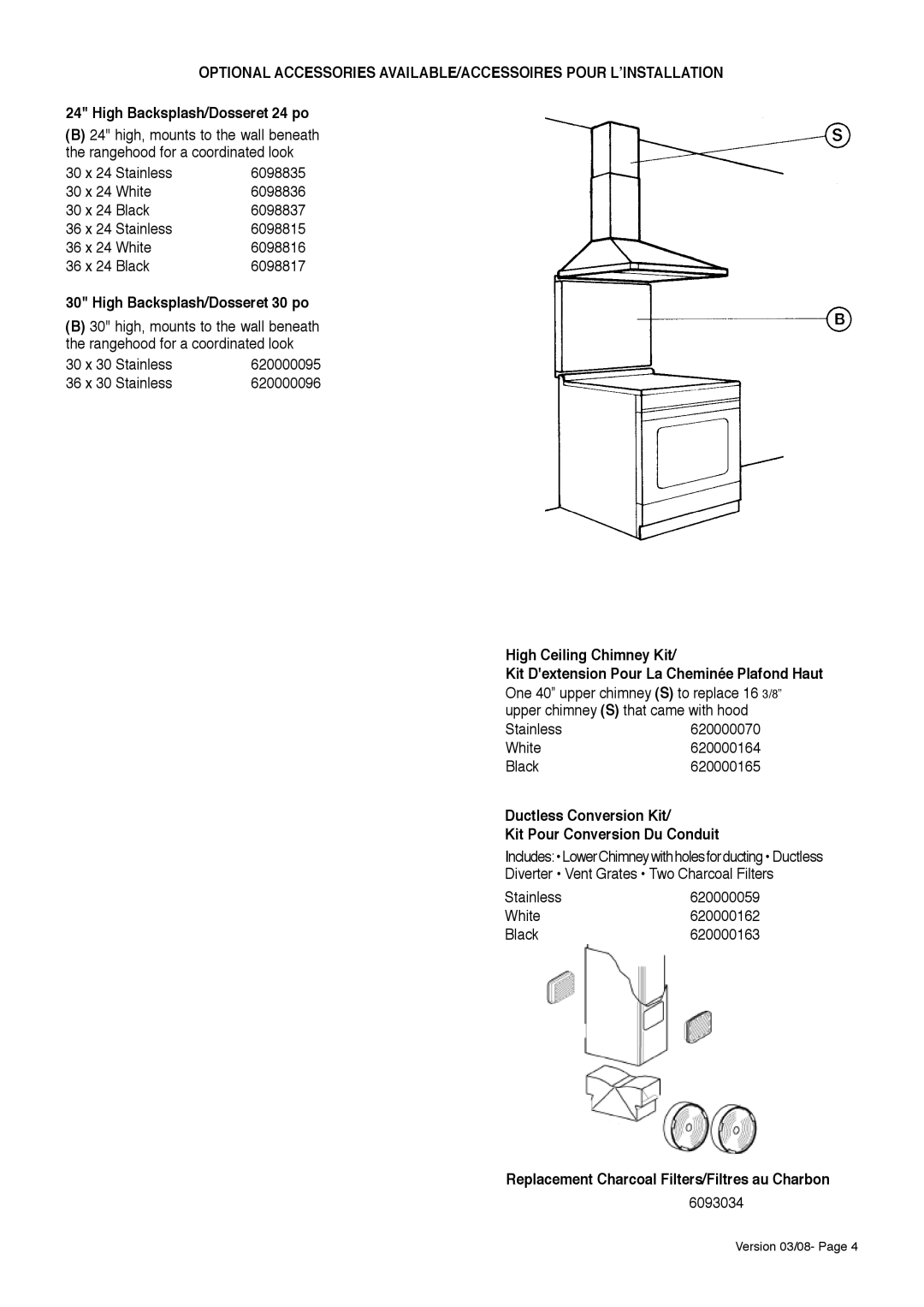 Faber 500 CFM, 280 CFM installation instructions High Backsplash/Dosseret 24 po, High Backsplash/Dosseret 30 po 