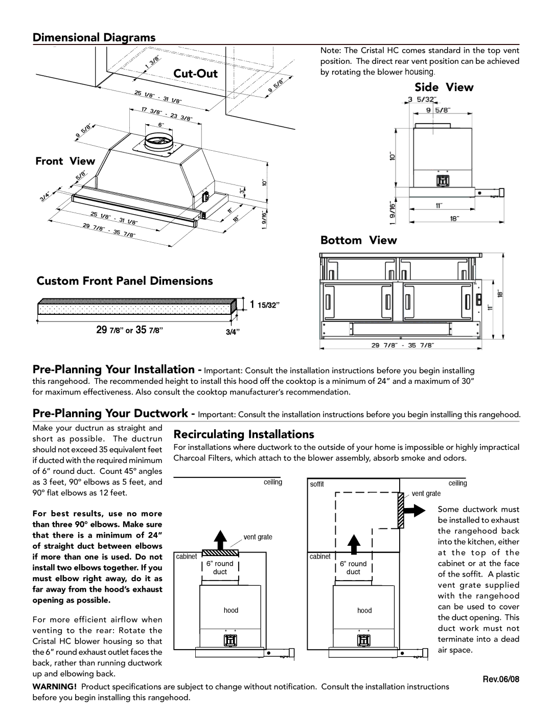 Faber 5980411, 5980410 dimensions Dimensional Diagrams, Cut-Out, Side View, Bottom View Custom Front Panel Dimensions 