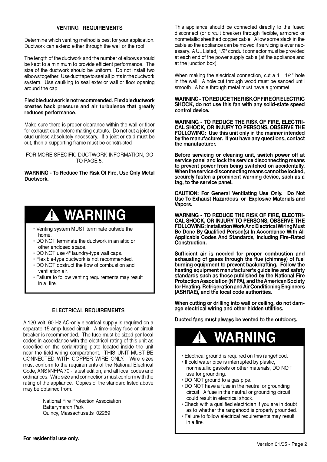 Faber 5x20 5A installation instructions Venting Requirements, Electrical Requirements 