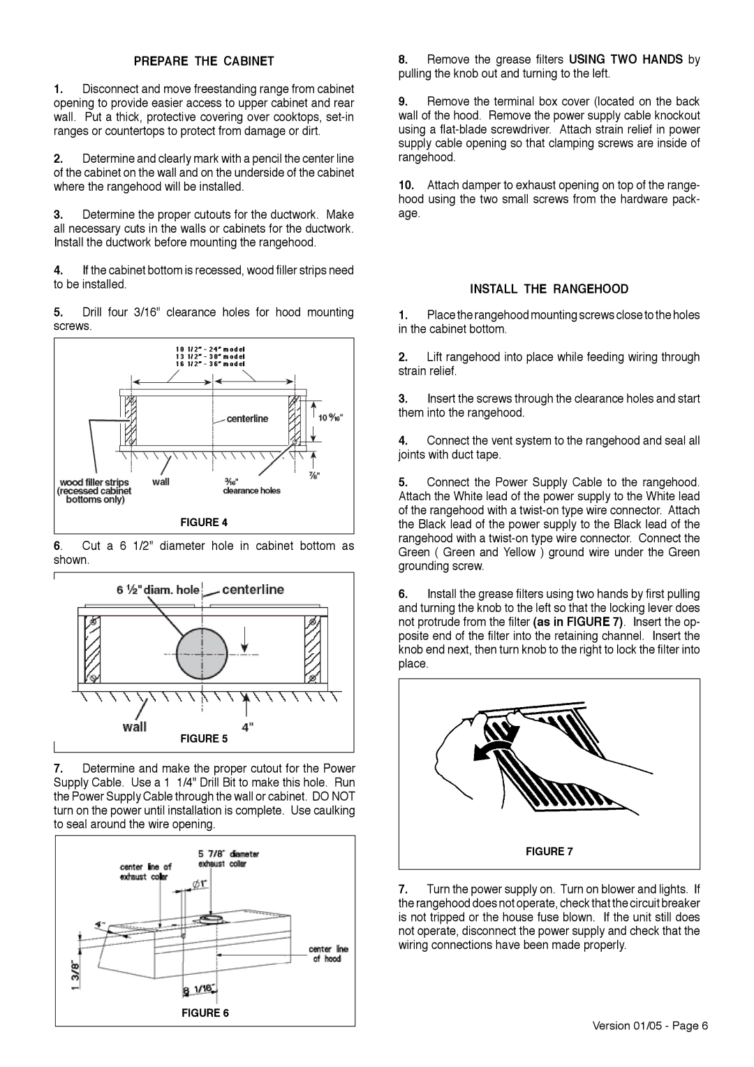 Faber 5x20 5A installation instructions Prepare the Cabinet, Install the Rangehood 