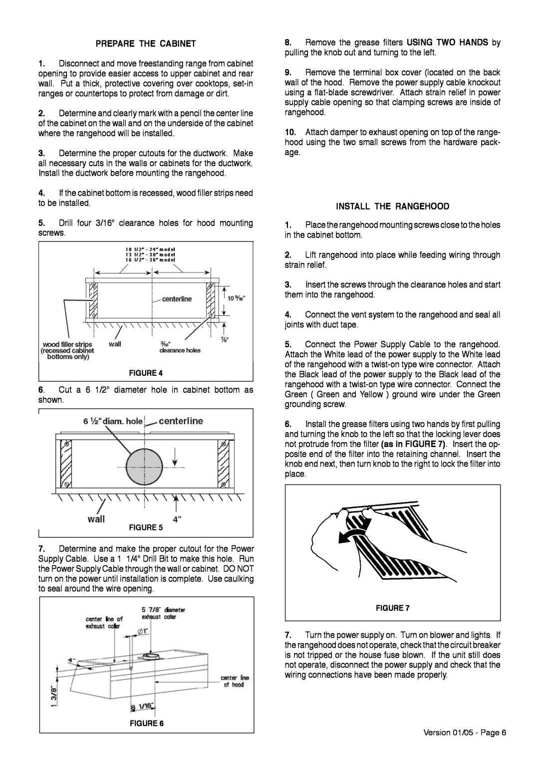 Faber 5x20 5A installation instructions Prepare The Cabinet, Install The Rangehood 