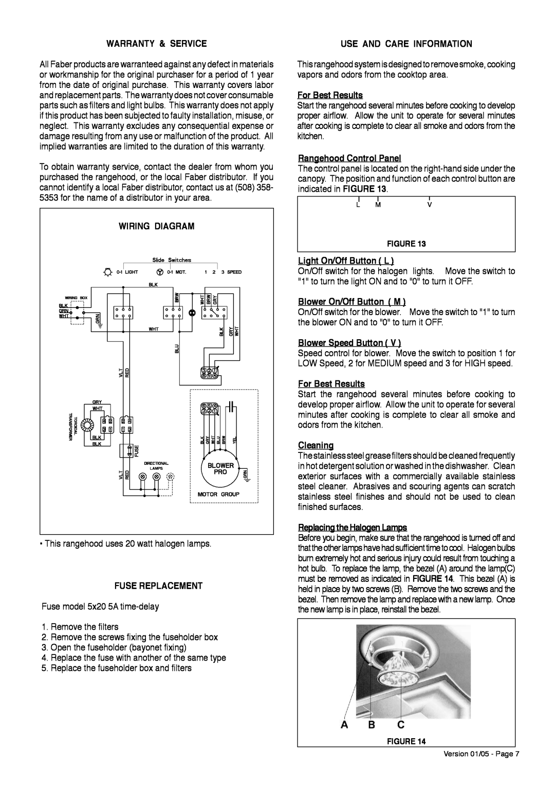 Faber 5x20 5A installation instructions Warranty & Service 