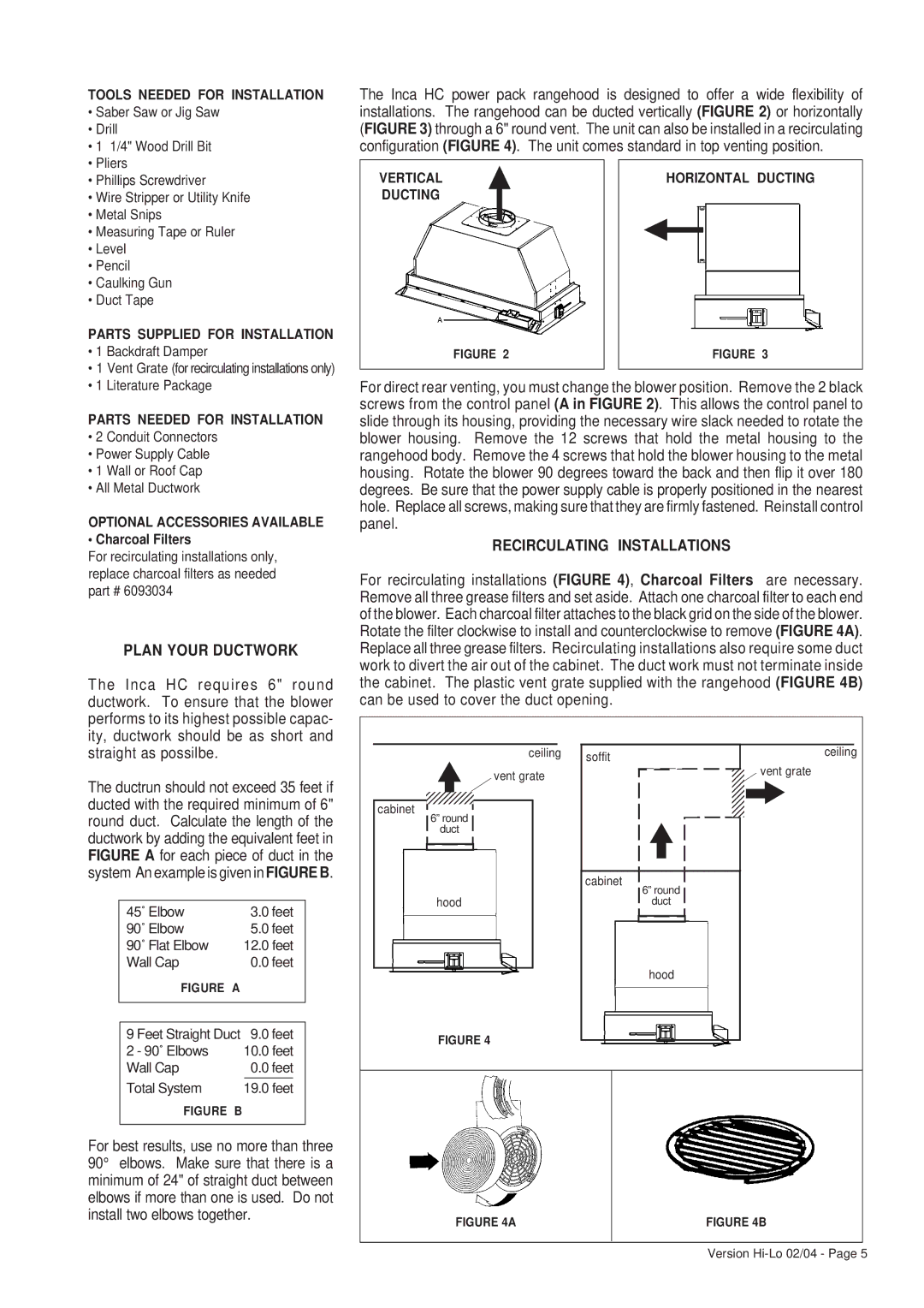 Faber 6048624 installation instructions Plan Your Ductwork, Recirculating Installations 