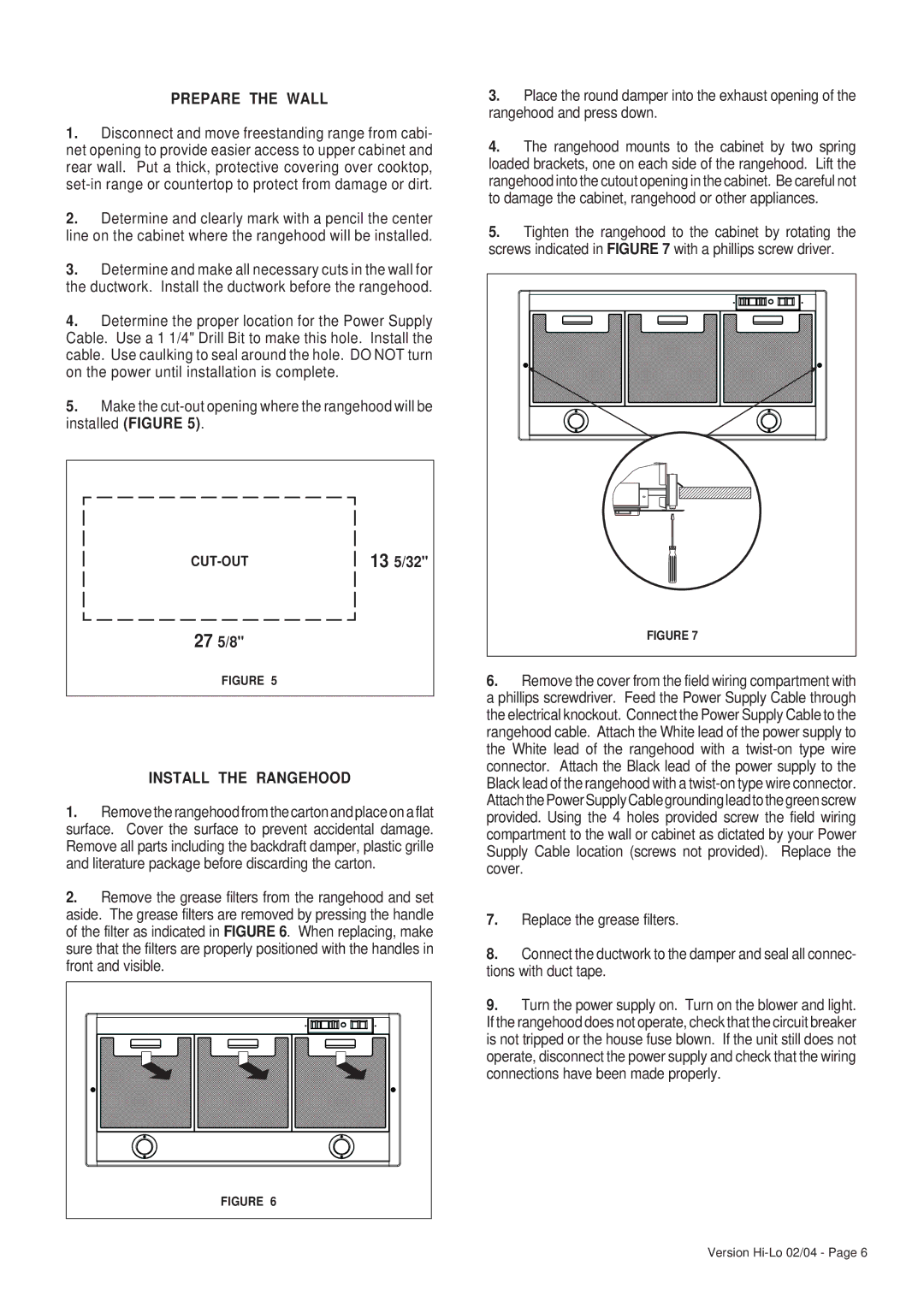 Faber 6048624 installation instructions Prepare the Wall, Install the Rangehood 